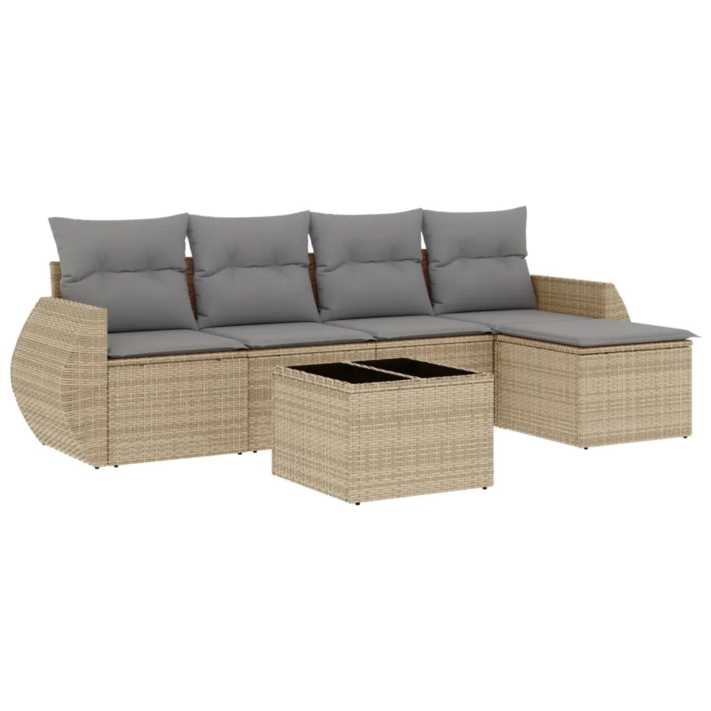 Set Divano da Giardino 6 pz con Cuscini Beige in Polyrattan 3221298
