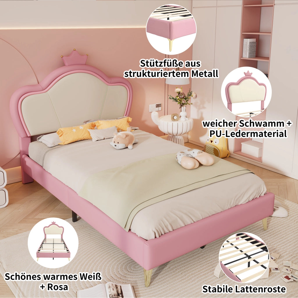 letto imbottito pu rosa bianco 90x200 cm