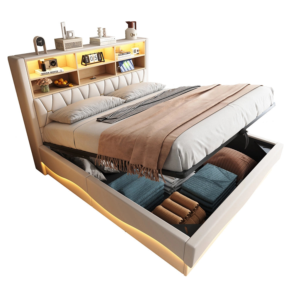 Letto-Xylo-180x200 cm-LED app, USB, metallo, lino beige