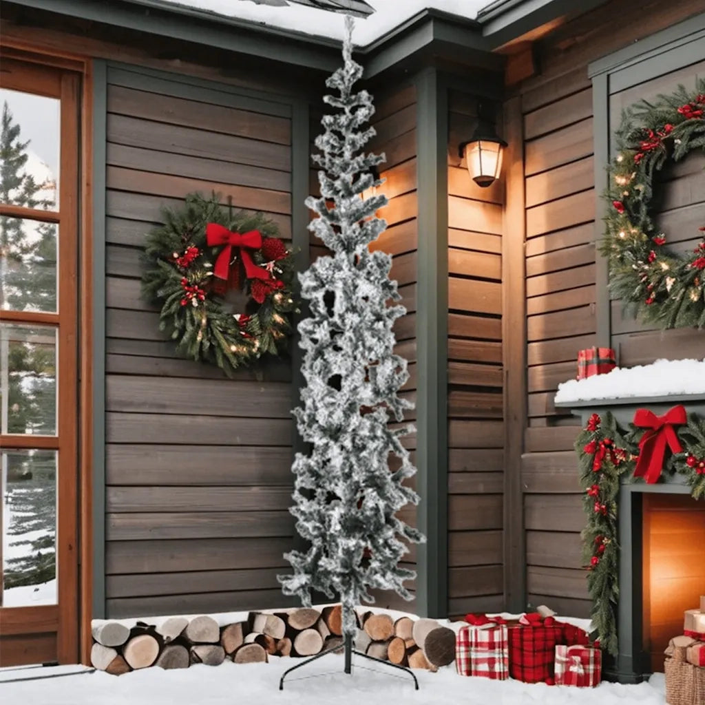 Albero Natale Artificiale Sottile a Metà Neve Fioccata 210 cm 344607