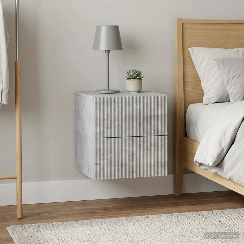 Mobiletto da notte a muro con cassetto 2 pcs Grigio Cemento 898472