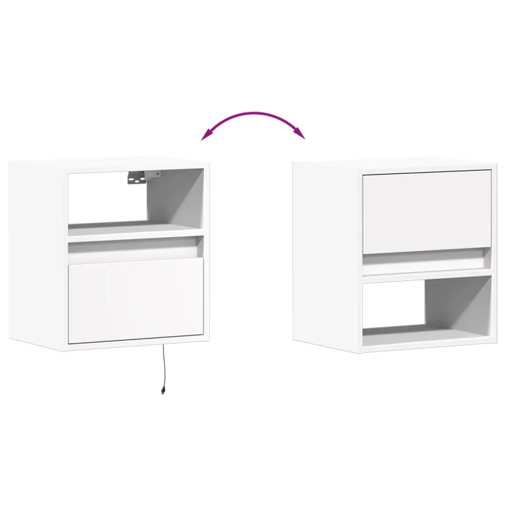 Comodino | Armadio da Notte | Mobiletto da notte a Parete con Luci LED Bianco