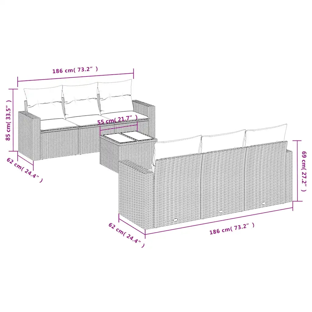 Set Divani da Giardino 7 pz con Cuscini Marrone in Polyrattan 3251050