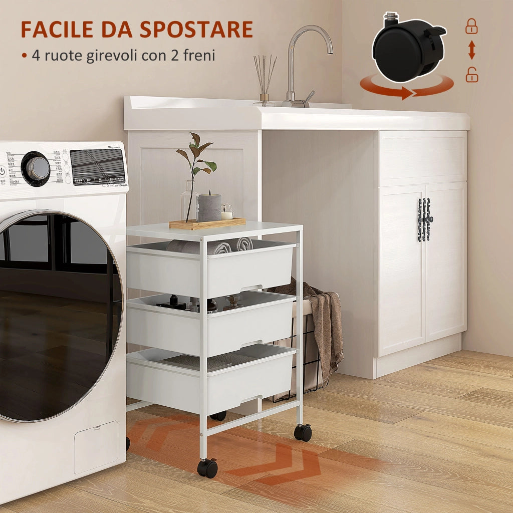 Carrello Multiuso con 3 Cestini ¨C Minimal ¨C Acciaio e PP, Bianco