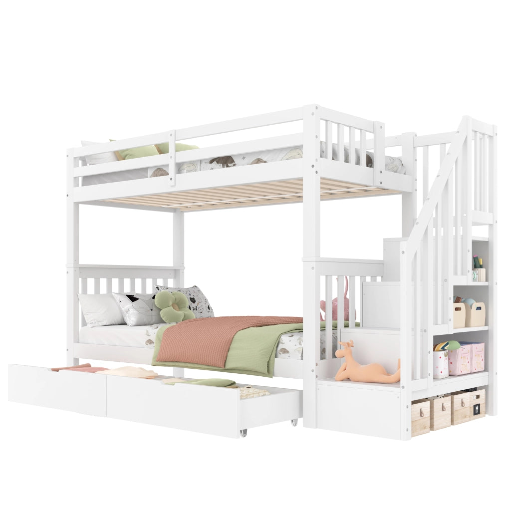 Letto a Castello con Scala e Cassetti ¨C MINIMAL ¨C Bianco 90x200