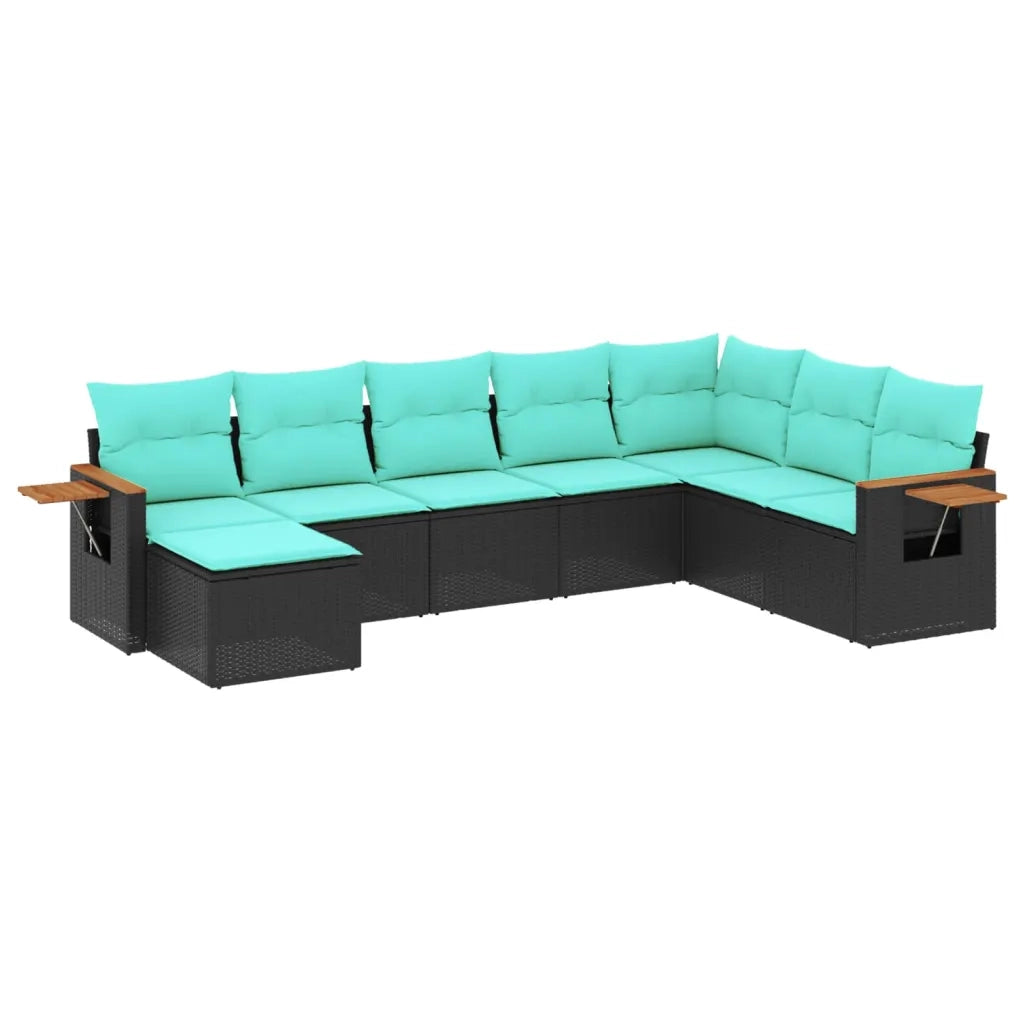 Set Divani da Giardino con Cuscini 8 pz Nero in Polyrattan 3227086