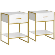Comodini Moderni con Cassetto ¨C Minimal ¨C Bianco e Oro, MDF e Acciaio, 45x40x60cm