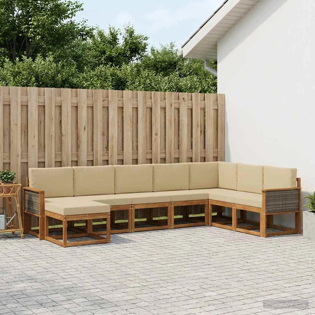 Set di divani da esterno 8 pz Naturale e Beige 3385449