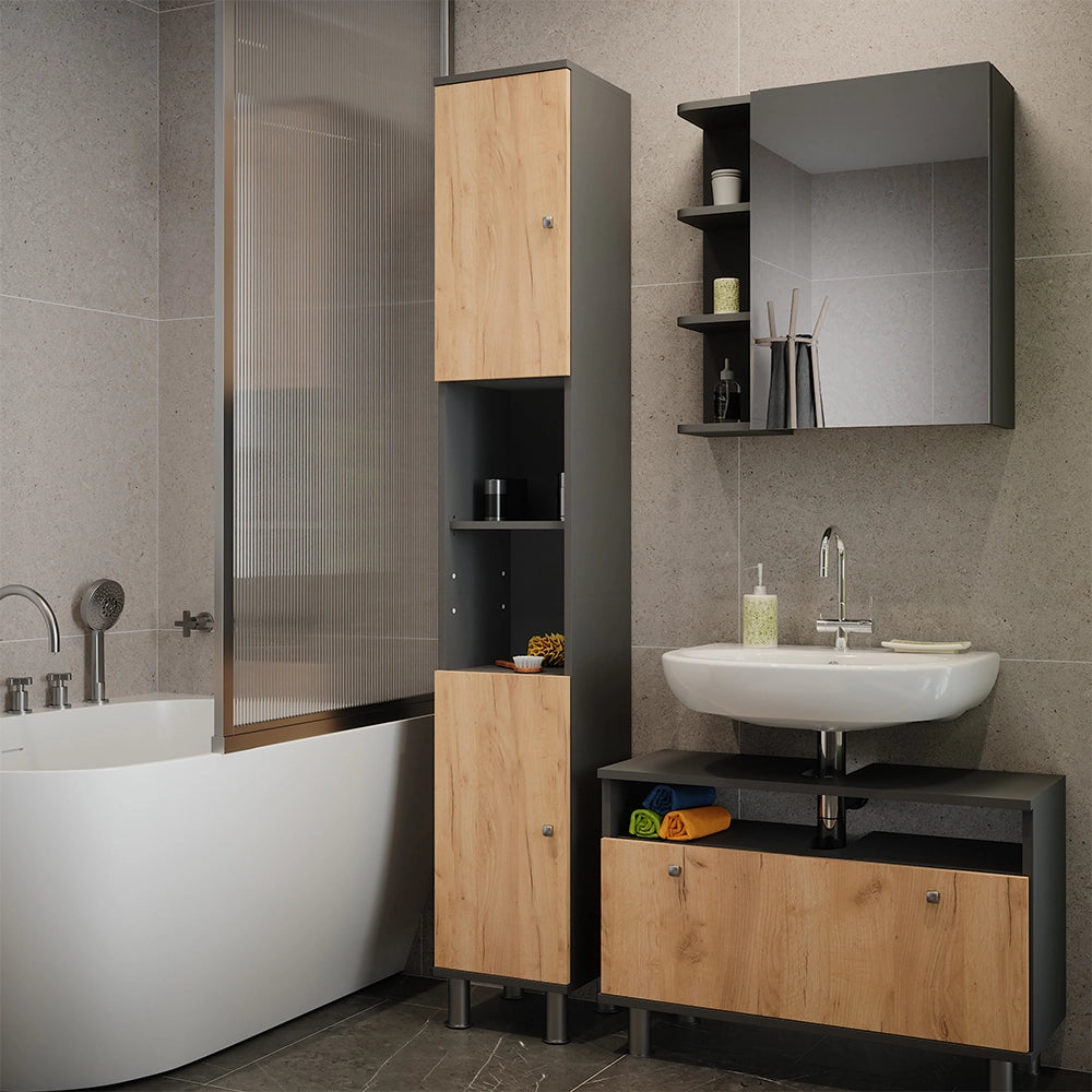 Vicco Mobiletto da bagno Antracite/quercia dorata 30 x 190 cm