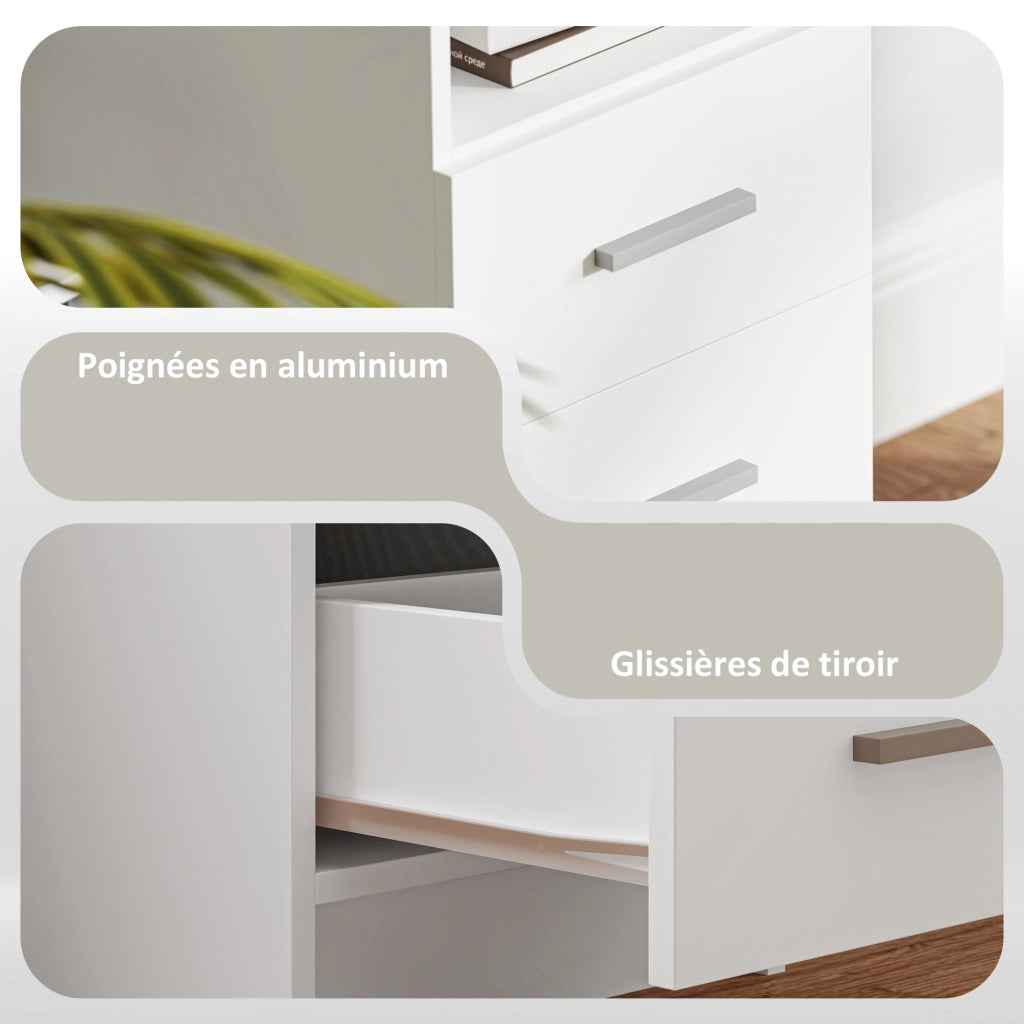 Scrivania computer con 3 cassetti e ripiano ¨C zephmum ¨C bianco legno 100x40x75 cm