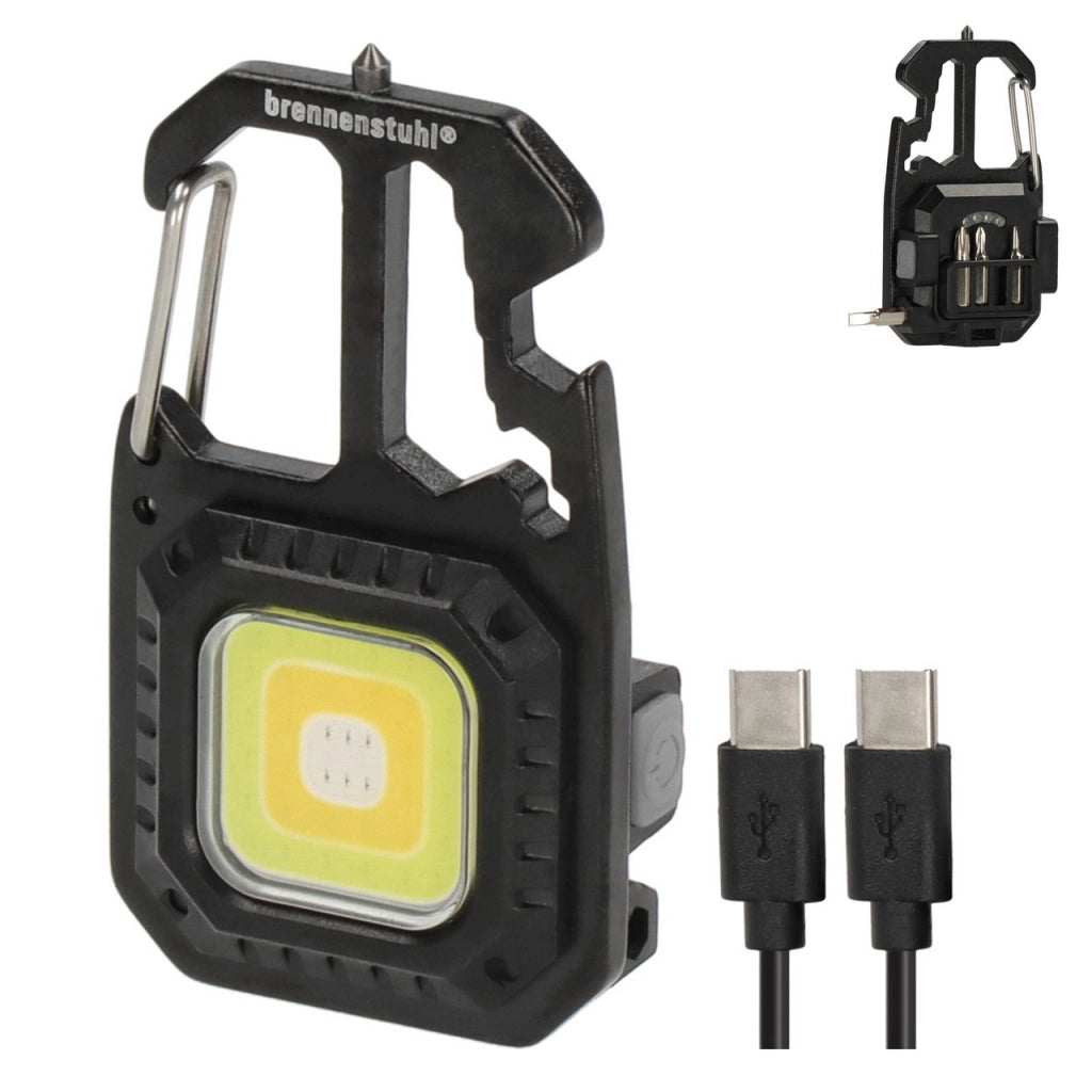 Mini Torcia LED MTL 600 A 10 in 1 600 lm Ricaricabile USB-C Portachiavi Multifunzione con Apribottiglie, Martelletto d'Emergenza, Cacciaviti e Chiavi