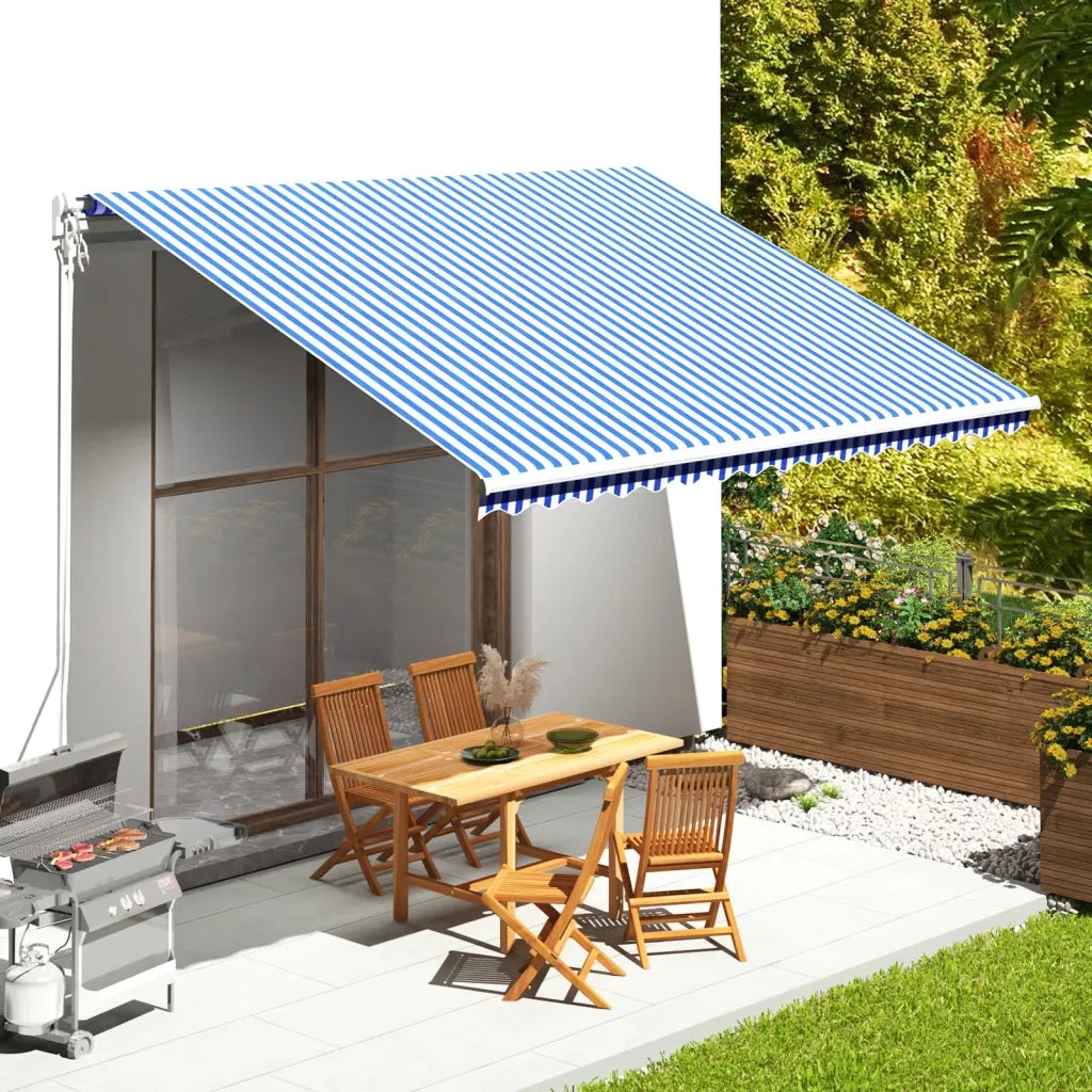Tessuto di Ricambio per Tenda da Sole-Ricambio telo per tenda da sole Blu e Bianco 4,5x3,5 m