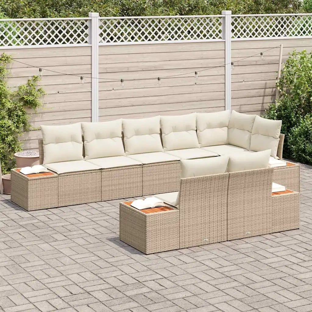 Set Divano da Giardino 8 pcs Beige e Crema Polyrattan