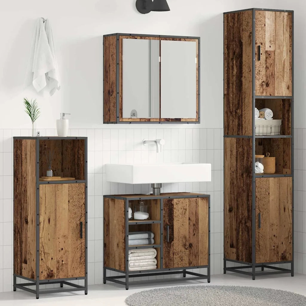 Set di mobili per il bagno con lo scaffale 3 pcs Legno vecchio