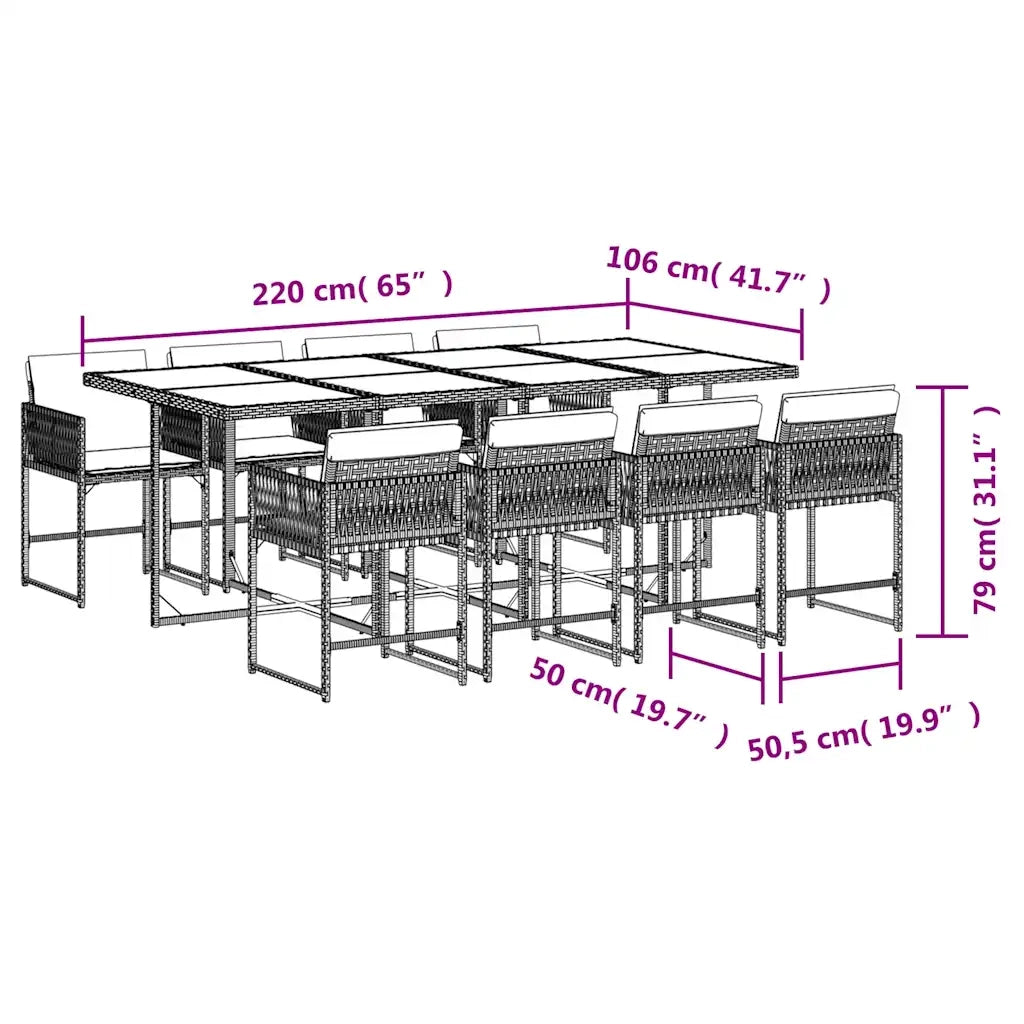 Set Pranzo da Giardino 9pz con Cuscini Grigio Chiaro Polyrattan 3211463