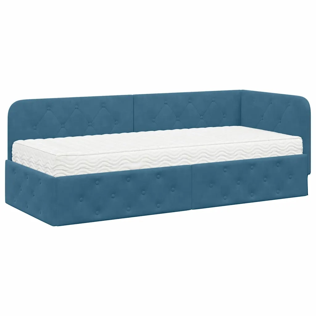 Cornice del letto ad angolo Blu 80 x 200 cm Velluto 3394061