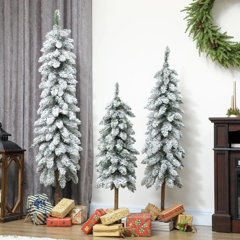 Set di 3 alberi di Natale artificiali innevati in plastica bianco e verde per decorazioni festive salvaspazio