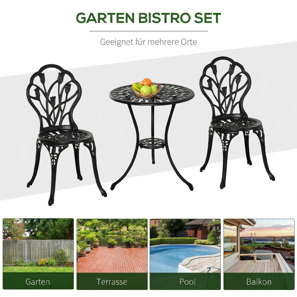 Set Tavolo da Pranzo con 2 Sedie ¨C Xylo ¨C Alluminio Nero per Balcone