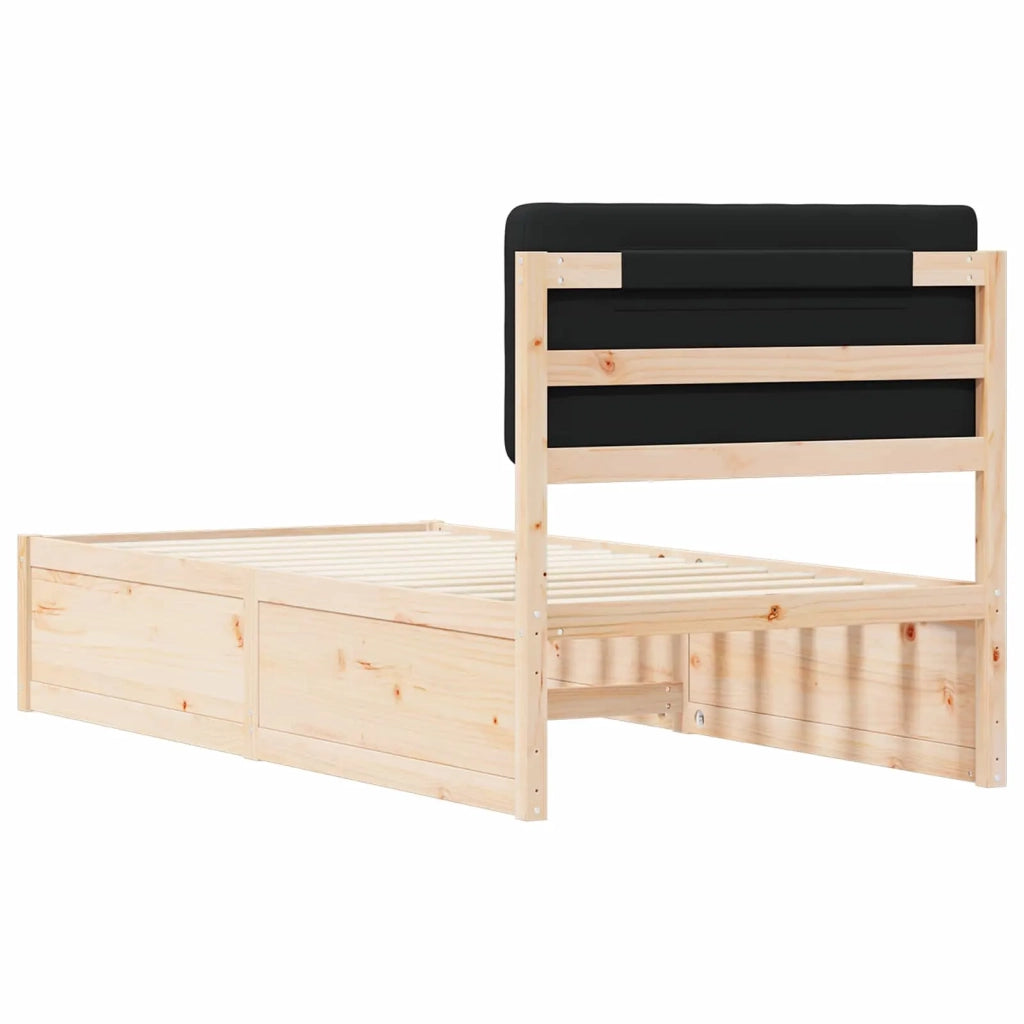 Letto con Testiera Rivestita-Struttura Letto con Testiera Nero 90 x 200 cm Pino massello 833758