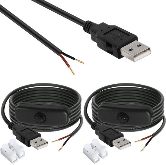 Cavo di alimentazione USB 2.0 tipo A con connettore a 2 pin per bus di alimentazione, con interruttore a 5V per LED-lichtbalk, 2 pezzi