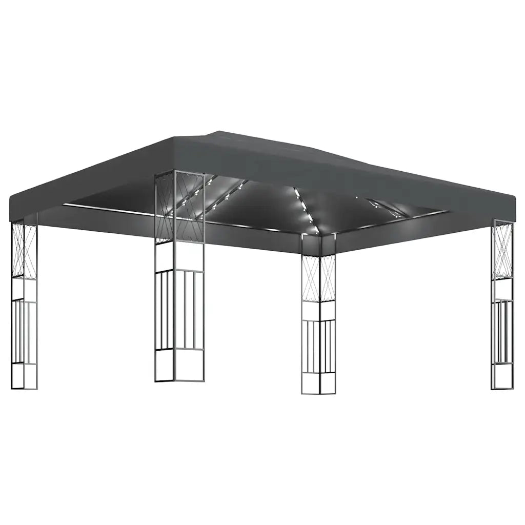 Gazebo | Pergolato con Stringa di Luci LED 3x4 m in Tessuto Antracite