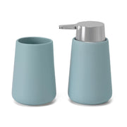 Set accessori bagno con dispenser e portaspazzolini turchese e cromo design tondo Sidney