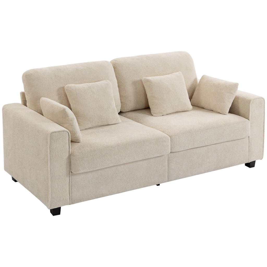 Divano 3 Posti Tessuto Velluto ¨C Zephmum ¨C Beige con Cuscini