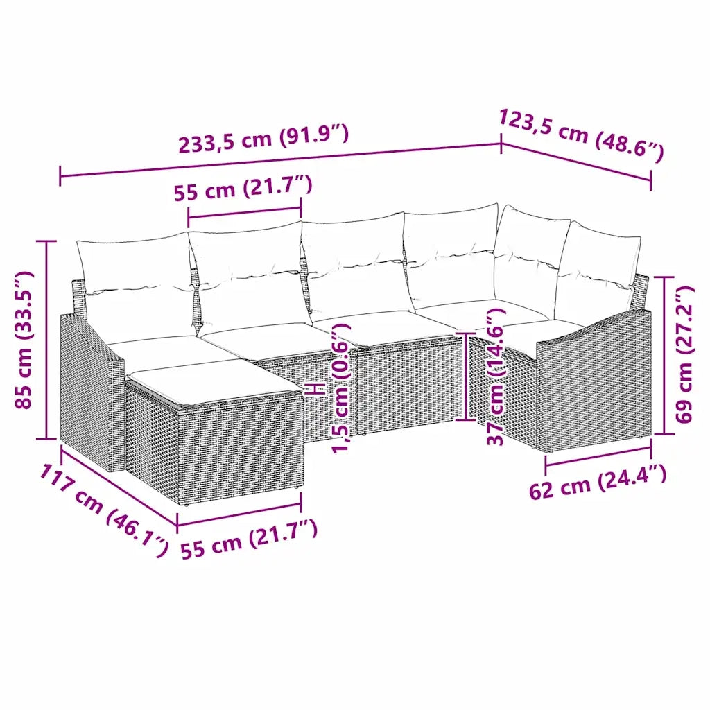 Set di divani con cuscino 6 pcs Nero polyrattan 3346787