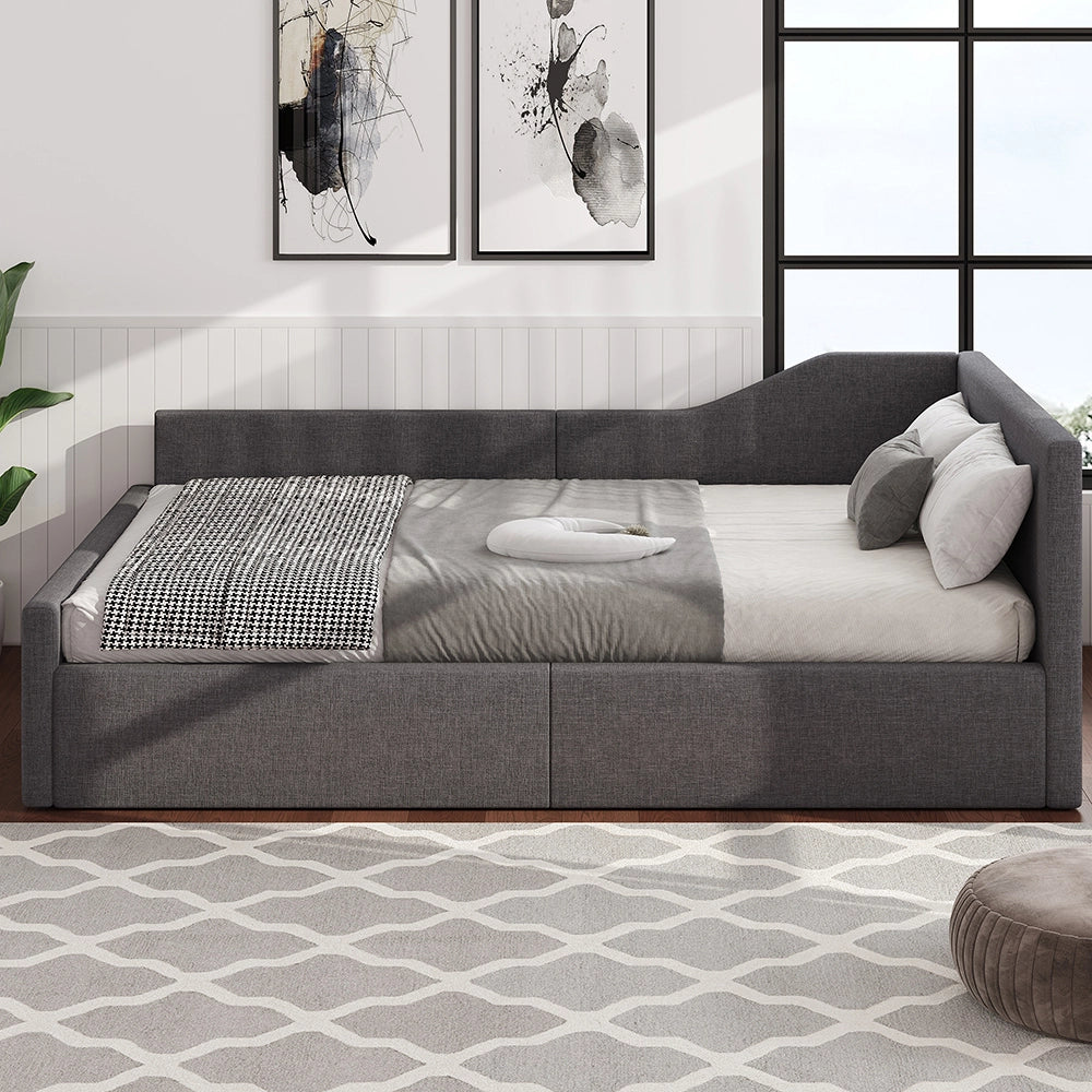 Letto imbottito - Xylo - 140x200cm con contenitore, grigio