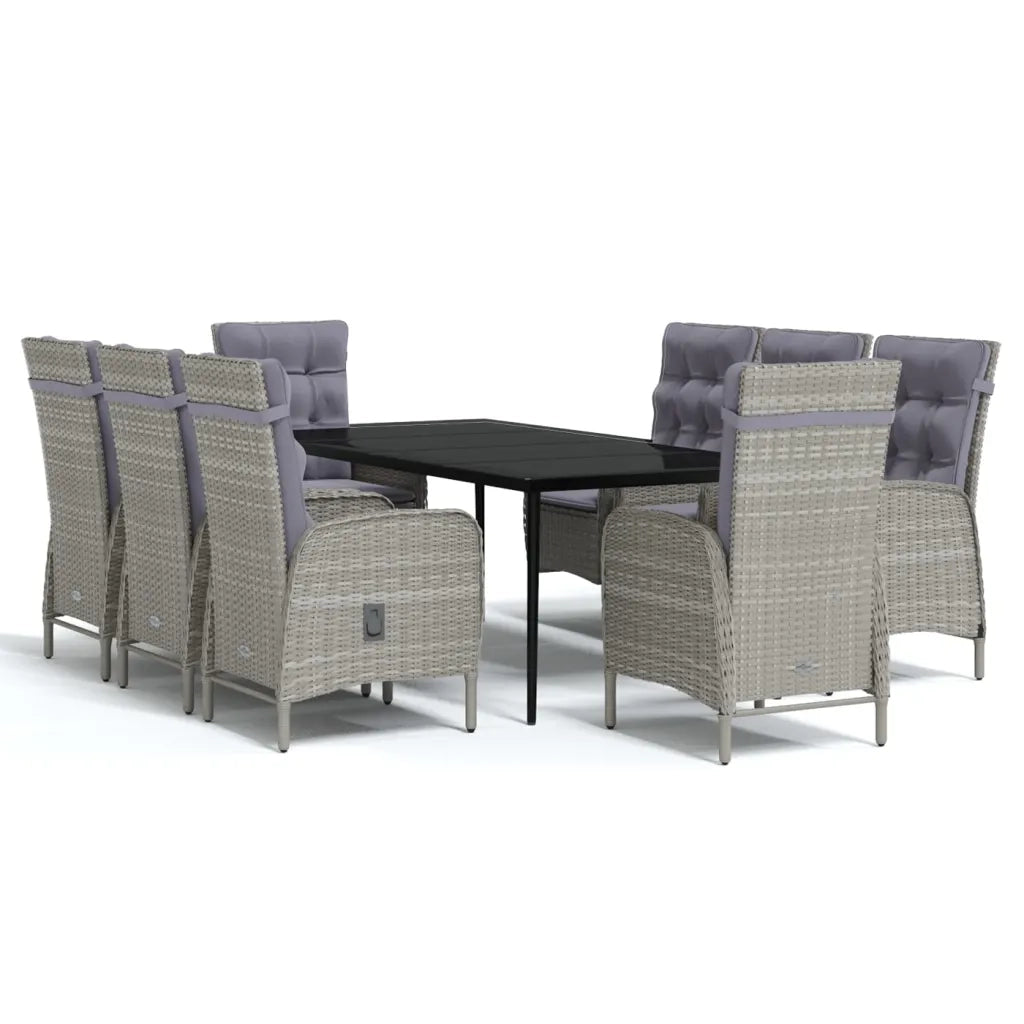 Set da Pranzo da Giardino 9 pz con Cuscini Nero e Grigio 3099376