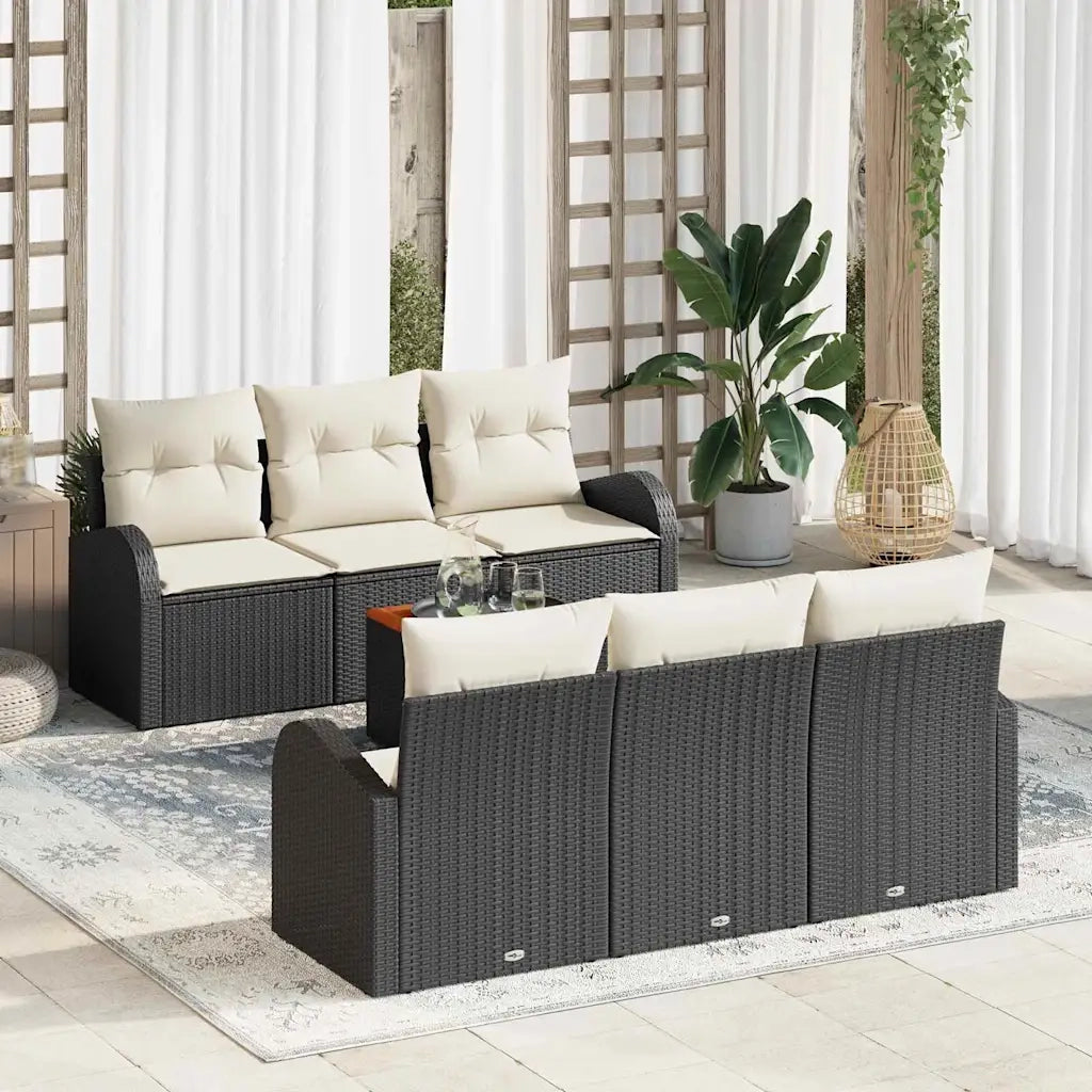 Set Divano da Giardino 7 pcs Nero e Crema polyrattan 3356192