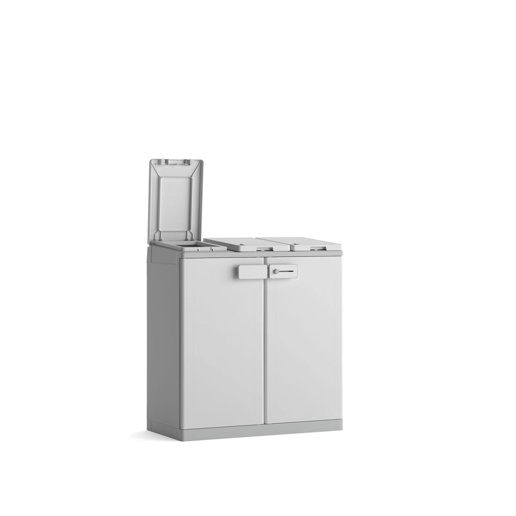 Armadio Pattumiera Differenziata 2 Ante 94x45x87 cm Keter Recyclo Basic Grigio e Bianco