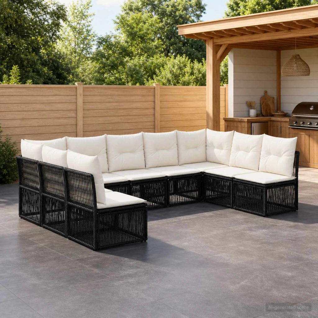 Set Divano da Giardino 9 pz Nero polyrattan 3434320