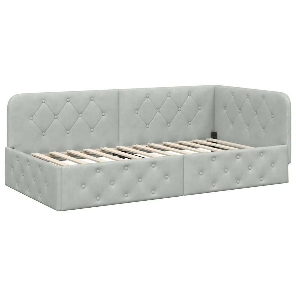 Cornice del letto ad angolo Grigio chiaro 90 x 200 cm Velluto
