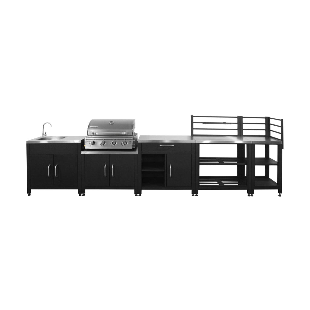 Modulo cucina da esterno con barbecue a gas 4 bruciatori, 5 moduli ,