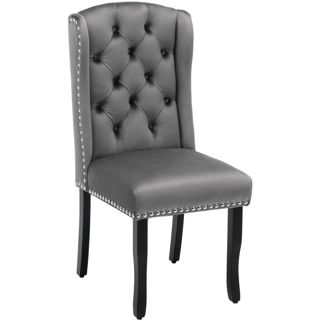 Set di 2 sedie da pranzo in velluto grigio con gambe in legno di quercia, stile moderno