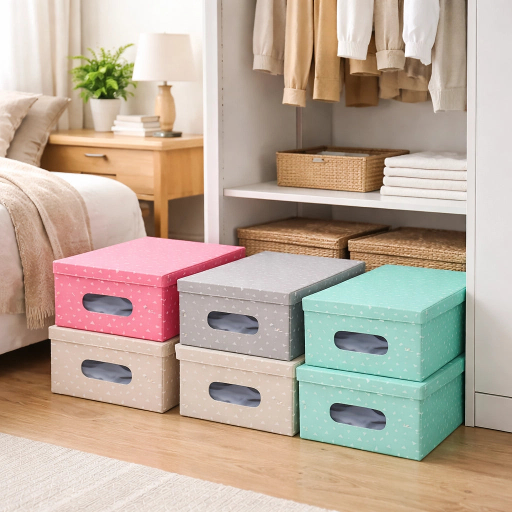 Kit 4pz Scatole Box Sistemazione Armadio in PVC Pieghevole 50x39 H24cm Col.Ass