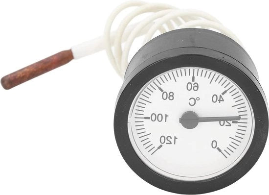 Termometro a Doppio Metallo 0-120 °C di Tipo Rotondo per Misurare la Pressione e la Temperatura dei Gas e del Vapore con Cavo di Estensione per Caldaie e Tubazioni - Termometro da Tasca per Incubatori