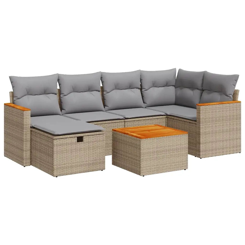 Set Divani da Giardino 7 pz con Cuscini Beige in Polyrattan 3325923