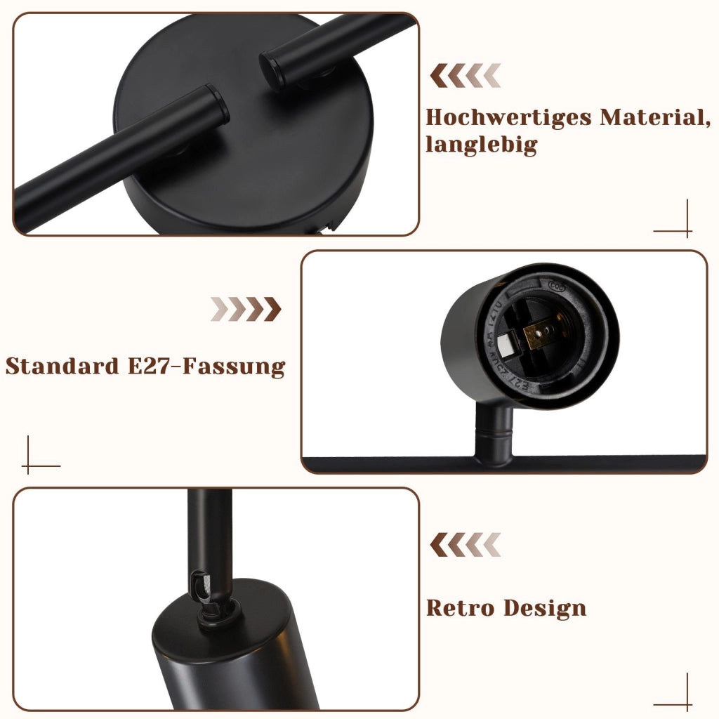 ZMH Faretto da soffitto neri E27 orientabili 350° vintage per camera letto