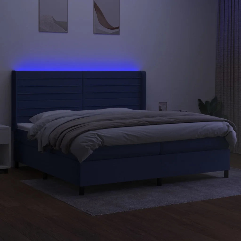 Letto a Molle Materasso e LED Blu 200x200cm in Tessuto