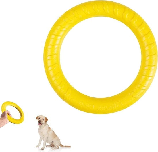 Giocattolo da Caccia con Frisbee in Gomma per Cani - Giocattolo Duraturo e Galleggiante per Allenamento e Divertimento con 75 caratteri.
