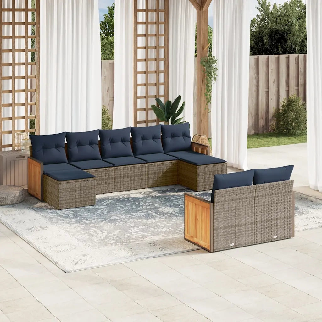 Set Divani da Giardino 9 pz con Cuscini Grigio in Polyrattan 3228084