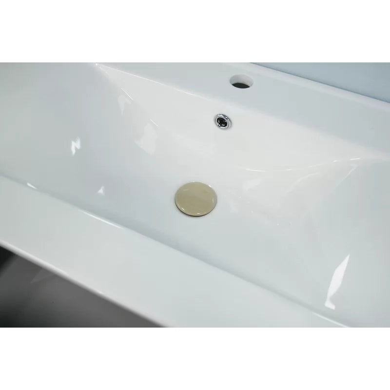 Mobile bagno sospeso bianco lucido serie Kio con lavabo e specchio cm. 90