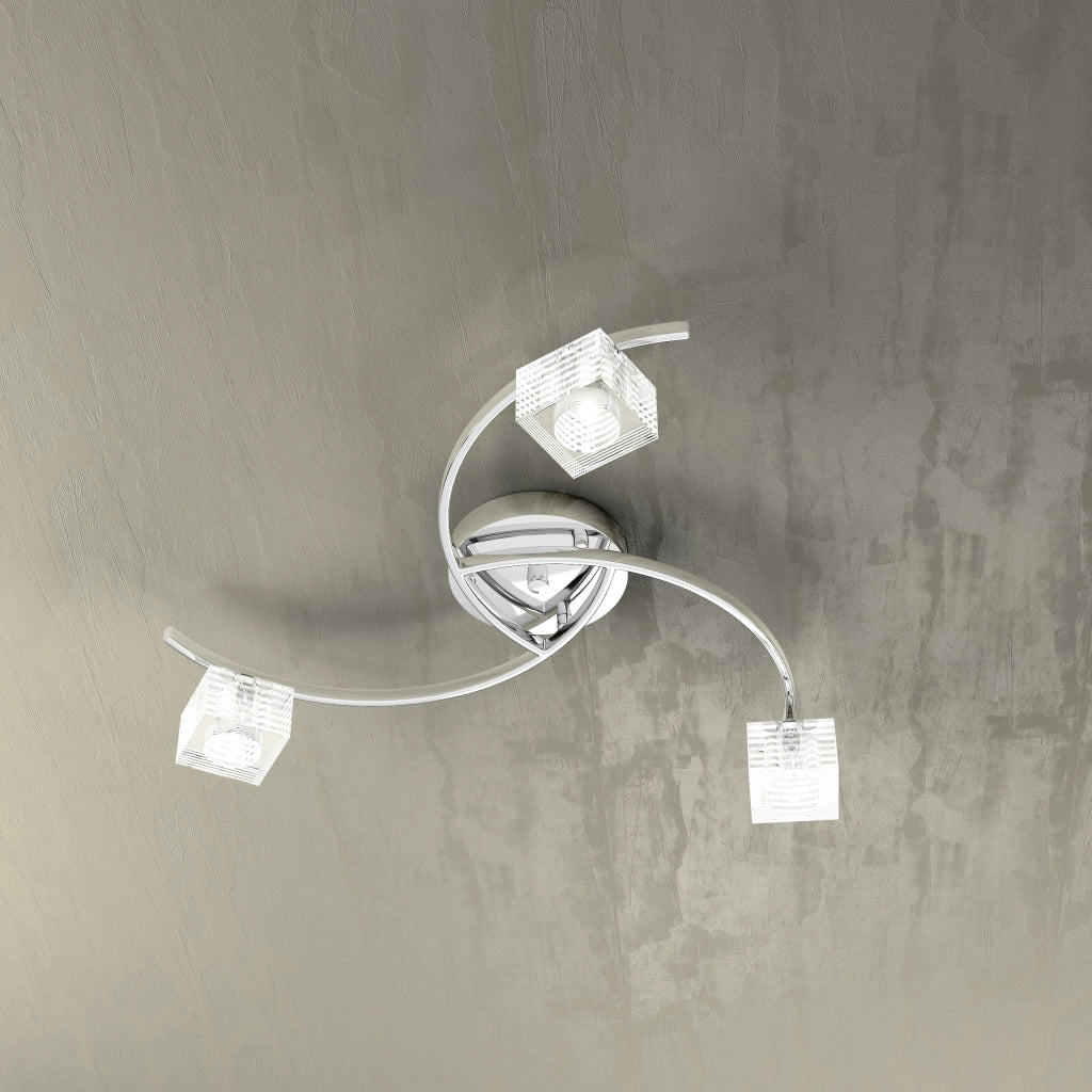 Toplight Plafoniera da soffitto 3 luci Metropolitan con attacco G9, struttura cromo e vetro lavorato, design moderno 50x50x12cm