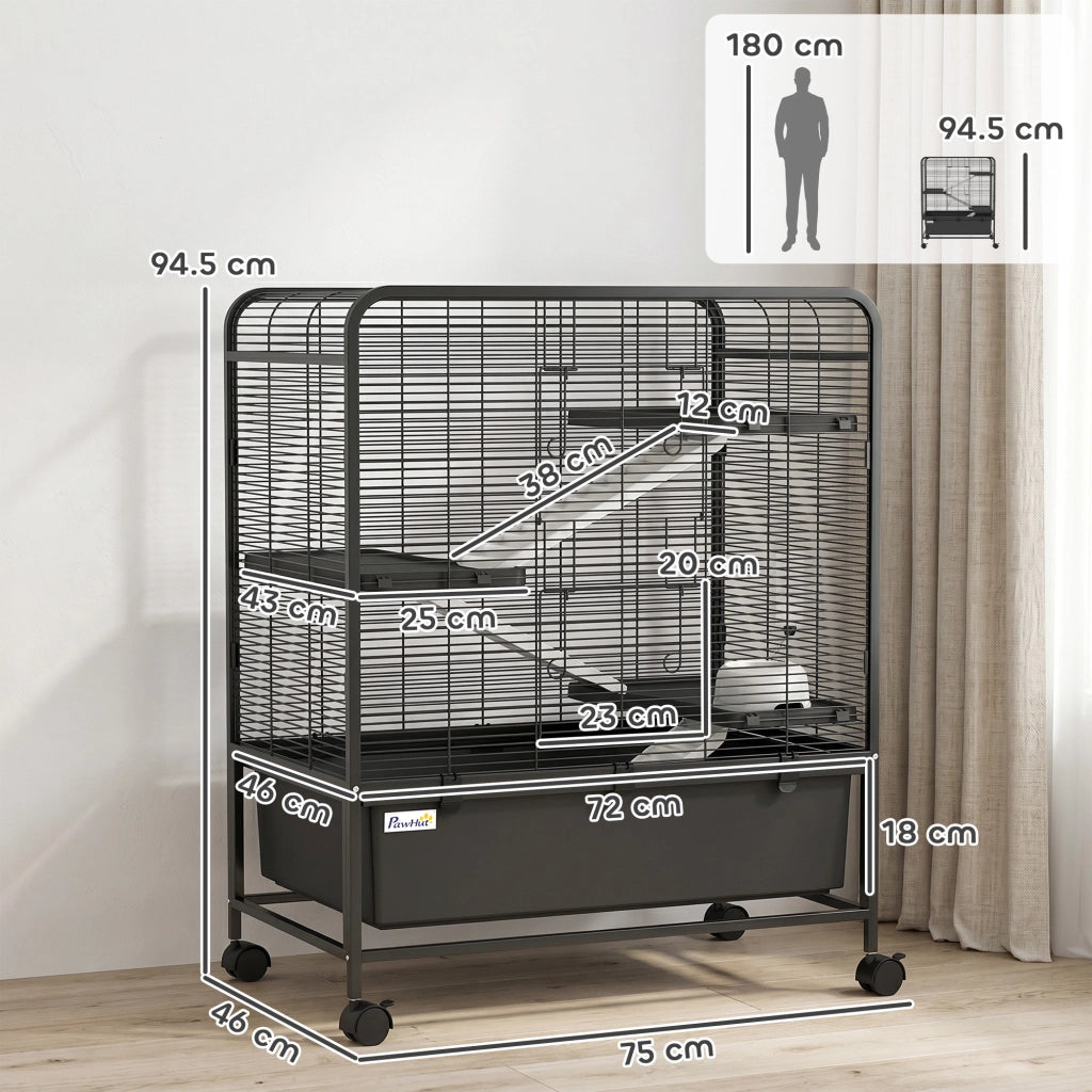 Gabbia per Conigli 4 Livelli ¨C Minimal ¨C Nero Acciaio con Ruote