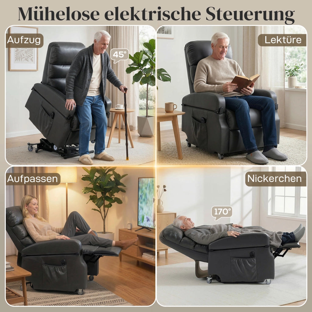 Poltrona Relax Elettrica con Alza Persona ¨C Zephmum ¨C Grigio Scuro