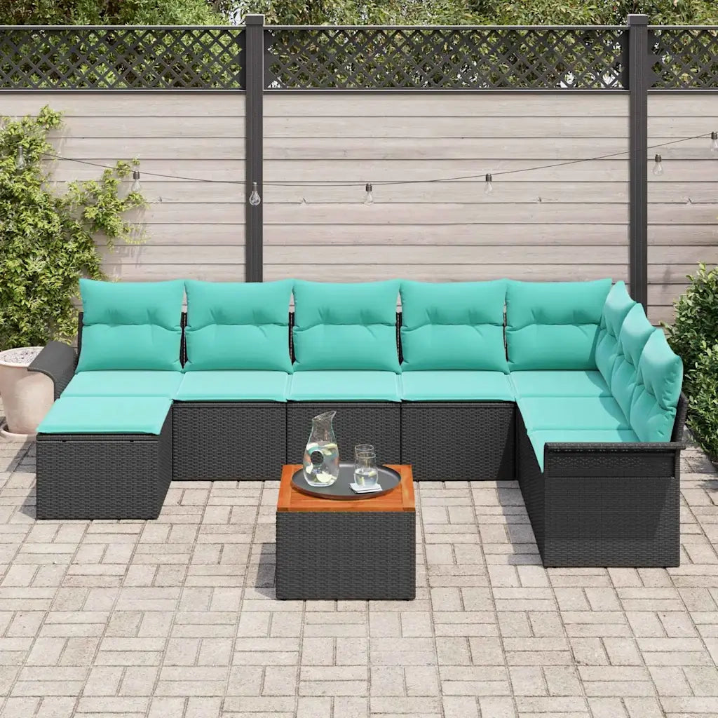 Set Divano da Giardino 9 pcs Nero e Turchese polyrattan 3356037
