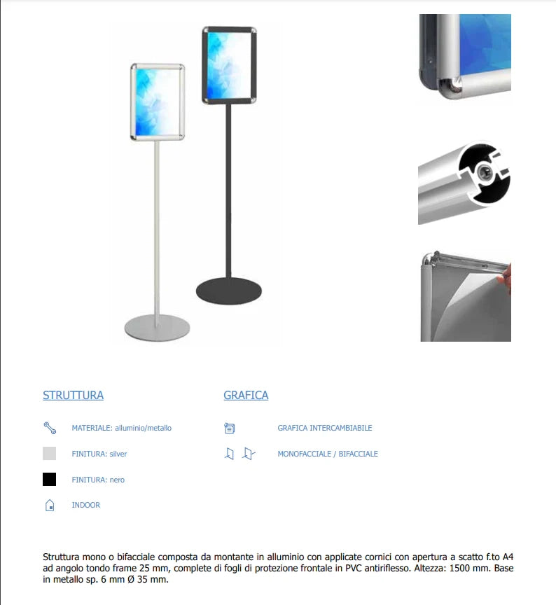 Porta Comunicazioni con Cornice A4 NERA - Bifacciale Alluminio