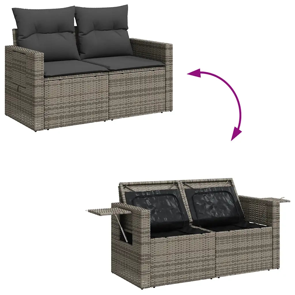 Set Divano da Giardino 9 pz con Cuscini Grigio in Polyrattan 3326501